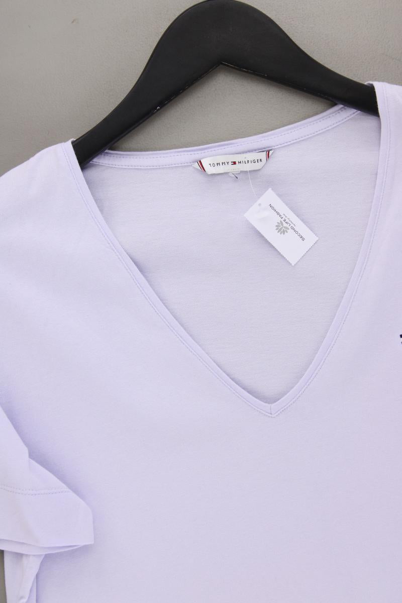 Tommy Hilfiger Shirt mit V-Ausschnitt Gr. L Kurzarm lila aus Baumwolle