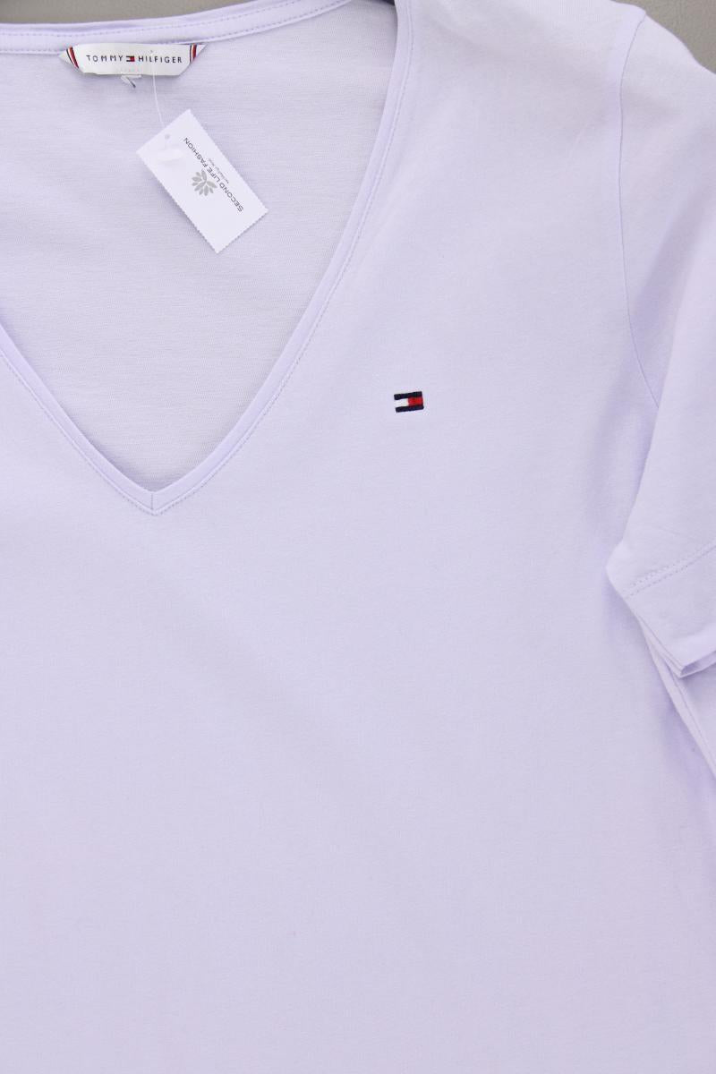 Tommy Hilfiger Shirt mit V-Ausschnitt Gr. L Kurzarm lila aus Baumwolle