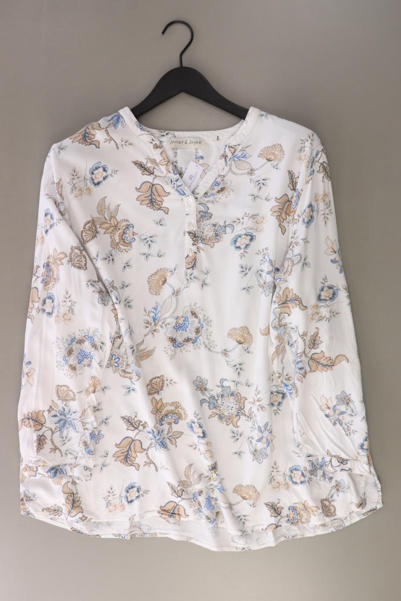 Janet & Joyce Regular Bluse Gr. 48 mit Blumenmuster 3/4 Ärmel weiß aus Viskose