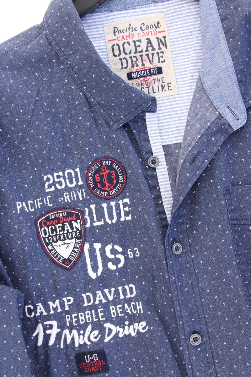 Camp David Langarmhemd für Herren Gr. XXXL blau aus Baumwolle