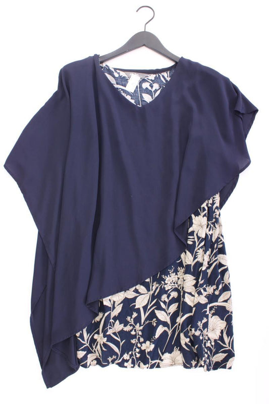 Ulla Popken Kurzarmbluse Gr. 46/48 mit Blumenmuster blau aus Polyester
