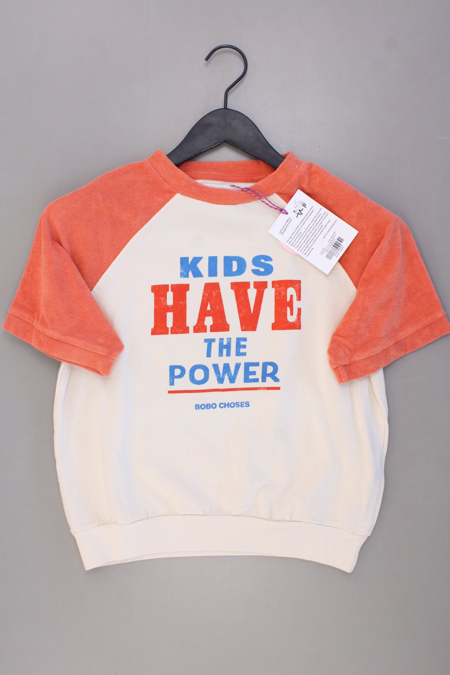 Bobo Choses Kinder T-Shirt Bio Baumwolle mit Aufdruck "Kids have the power" orange Größe 8-9 Jahre, 134cm neu mit Etikett