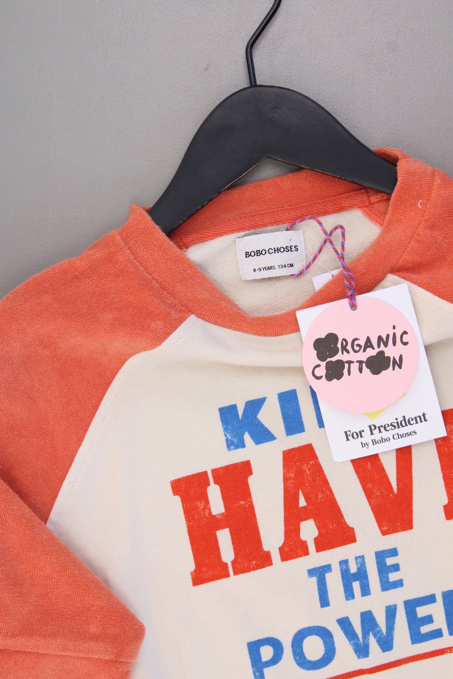 Bobo Choses Kinder T-Shirt Bio Baumwolle mit Aufdruck "Kids have the power" orange Größe 8-9 Jahre, 134cm neu mit Etikett