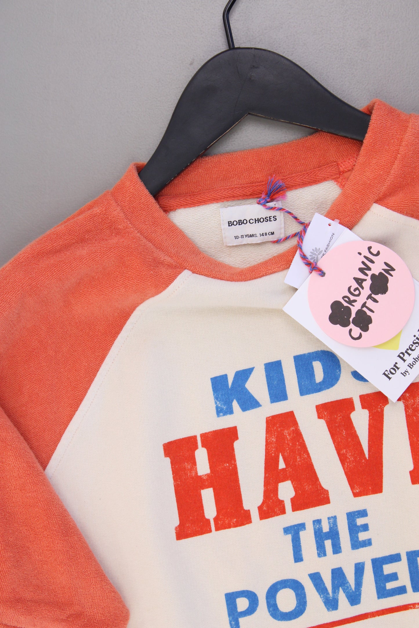 Bobo Choses Kinder T-Shirt Bio Baumwolle mit Aufdruck "Kids have the power" orange Größe 10-11 Jahre, 148cm neu mit Etikett