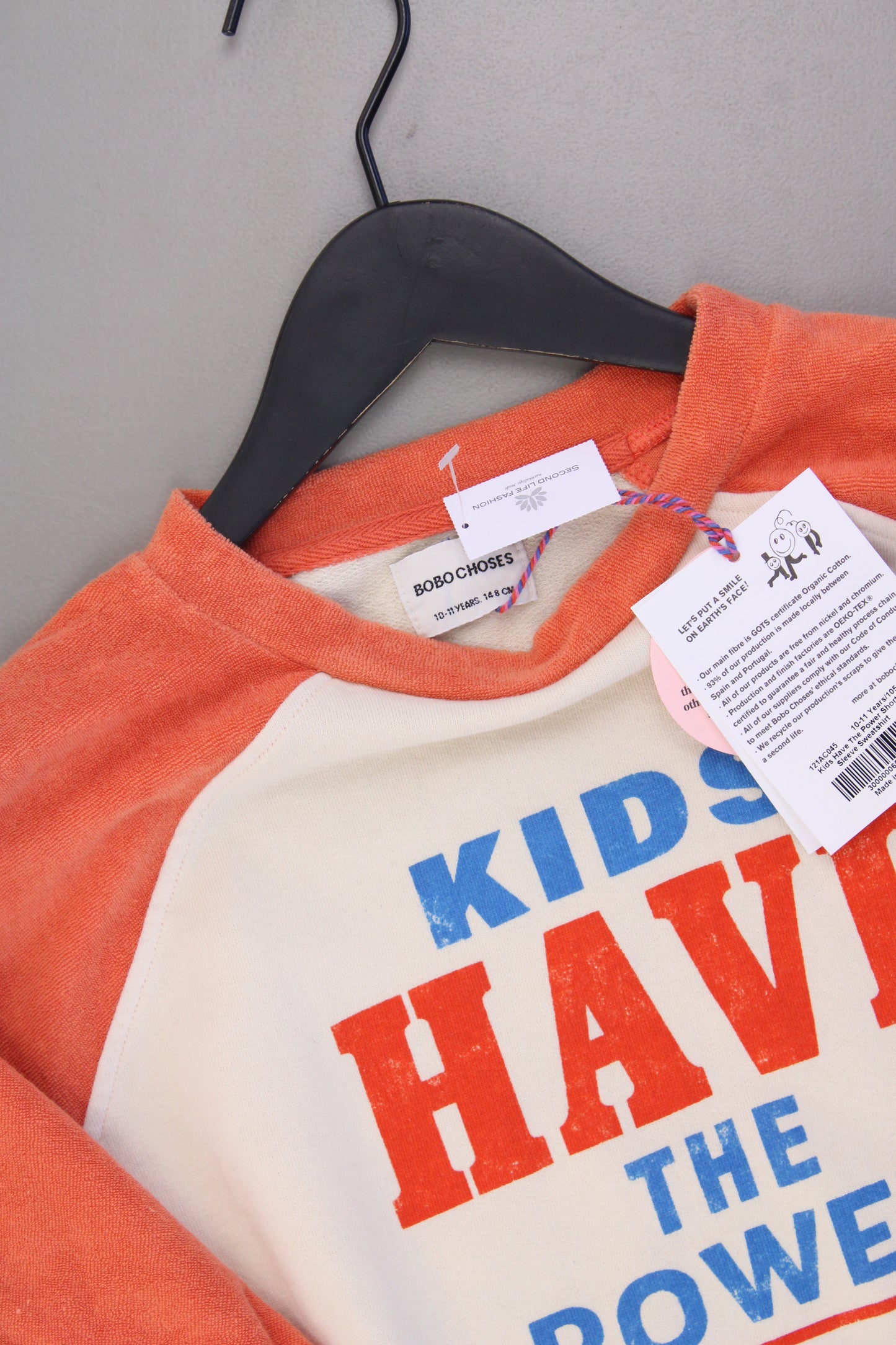 Bobo Choses Kinder T-Shirt Bio Baumwolle mit Aufdruck "Kids have the power" orange Größe 10-11 Jahre, 148cm neu mit Etikett
