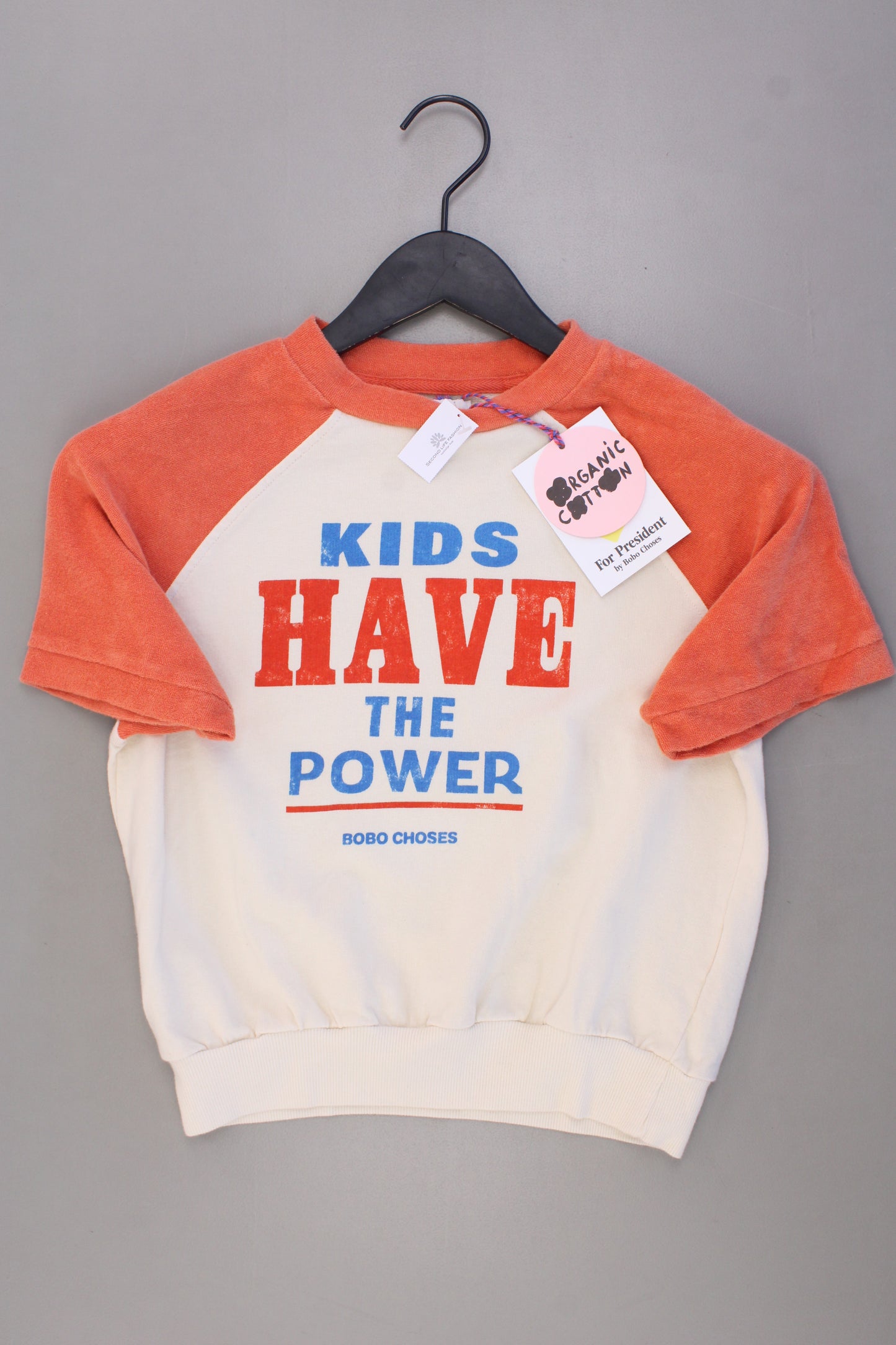 Bobo Choses Kinder T-Shirt Bio Baumwolle mit Aufdruck "Kids have the power" orange Größe 6-7 Jahre, 122cm neu mit Etikett
