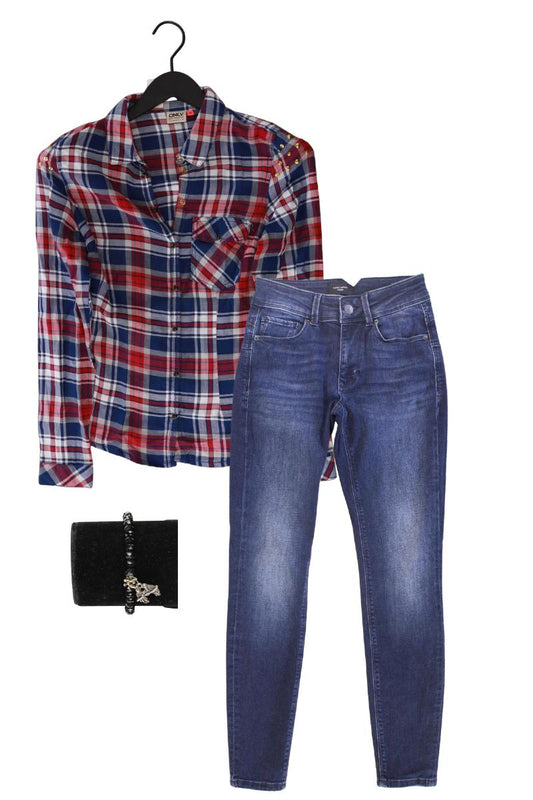 Second Hand Outfit Größe XS mit Karobluse in Gr. XS und Armband