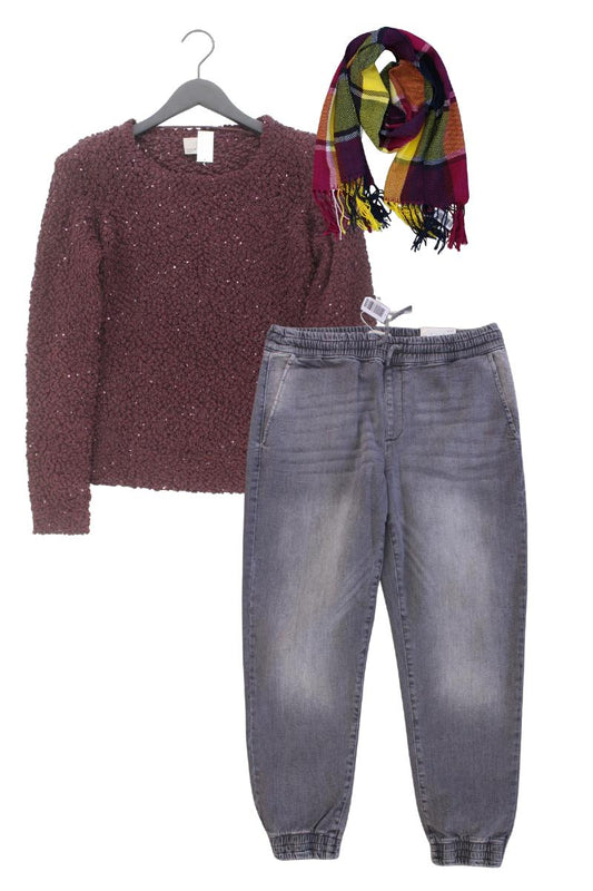Second Hand Outfit Größe M mit Grobstrickpullover in Gr. M und Schal