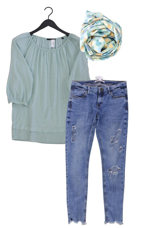 Second Hand Outfit Größe S mit Zero Oversize-Bluse in Gr. 36 und Tuch