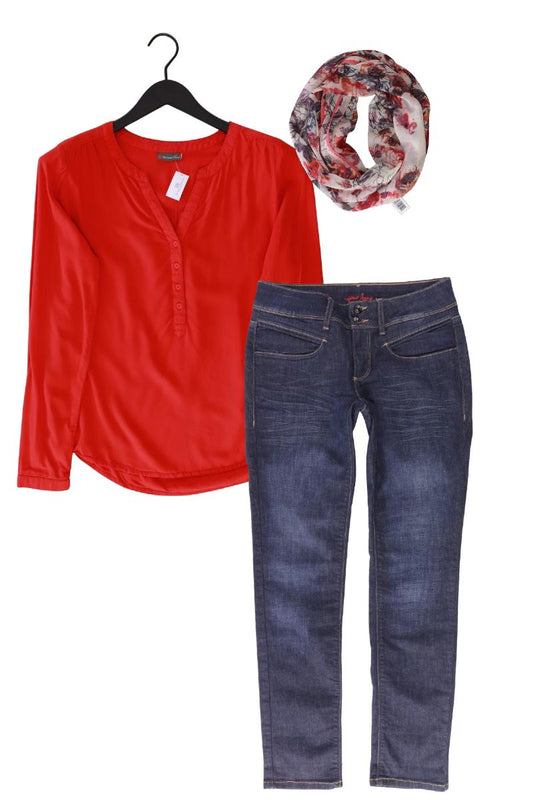 Second Hand Outfit Größe XS mit Street One Langarmbluse in Gr. 34 und Tuch