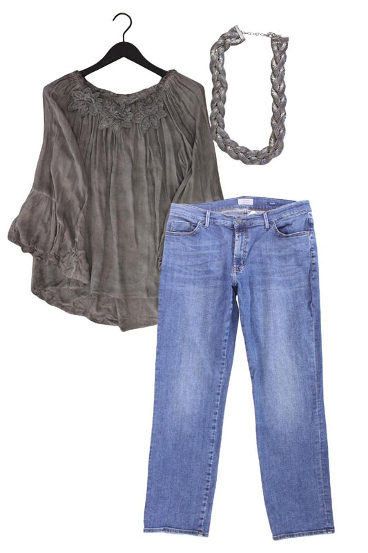 Second Hand Outfit Größe L mit Regular Bluse in Gr. L und Halskette