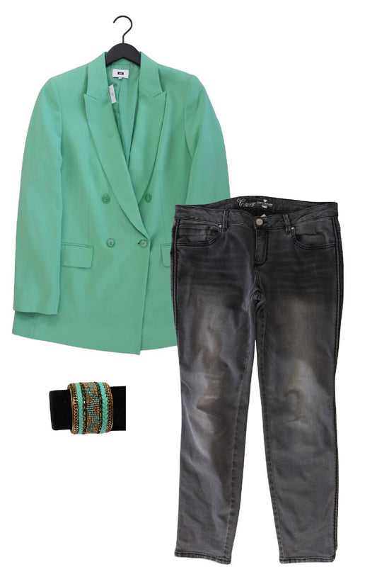 Second Hand Outfit Größe XL mit WE Fashion Longblazer in Gr. 44 und Schmuck