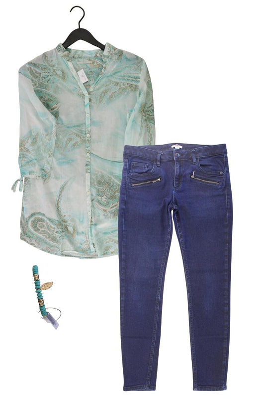 Second Hand Outfit Größe M mit Brax Regular Bluse in Gr. 38 und Armband
