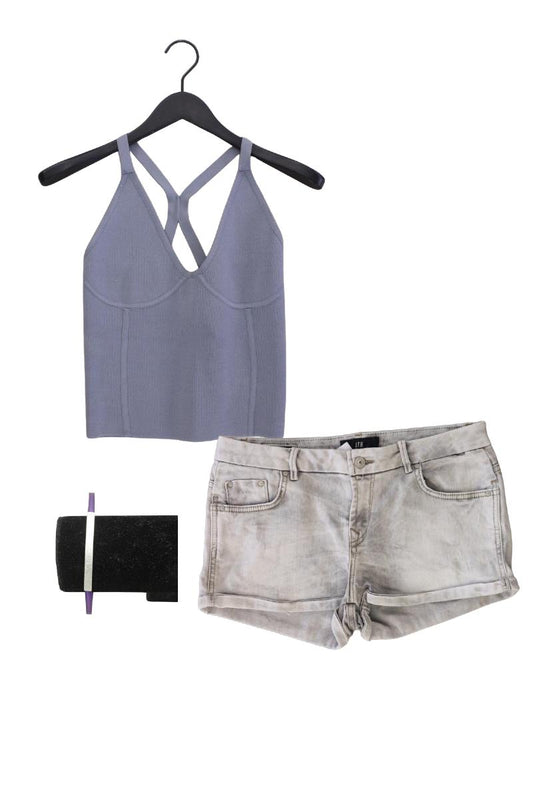 Second Hand Outfit Größe M mit Zara Trägertop in Gr. M, LTB Jeansshorts in Gr. M