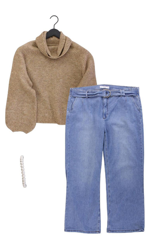 Second Hand Outfit Größe XXL mit Grobstrickpullover in Gr. XXL und Armband