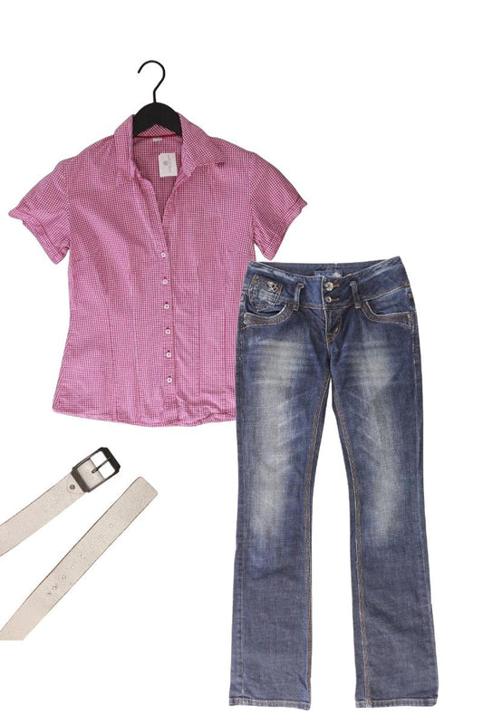 Second Hand Outfit Größe XS mit s.Oliver Karobluse in Gr. 34 und Gürtel