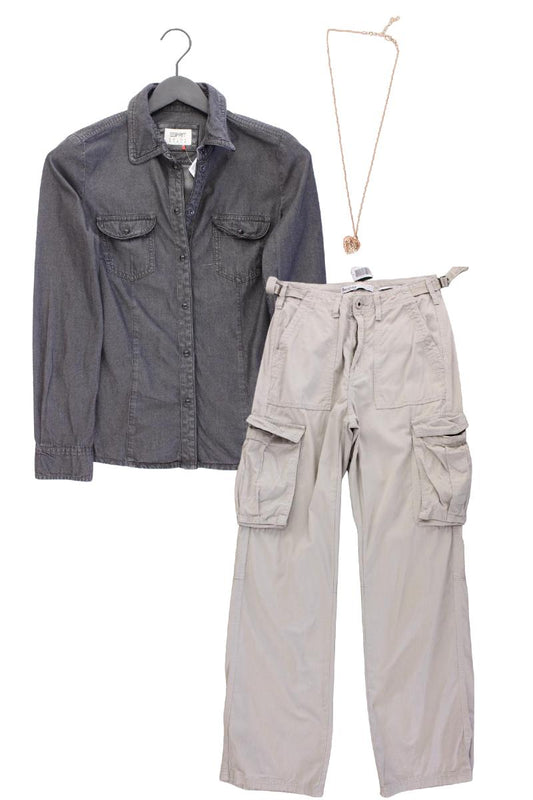 Second Hand Outfit Größe S mit Esprit Langarmbluse in Gr. S und Halskette