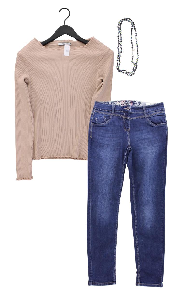 Second Hand Outfit Größe L mit NA-KD Longsleeve-Shirt in Gr. 42 und Halskette