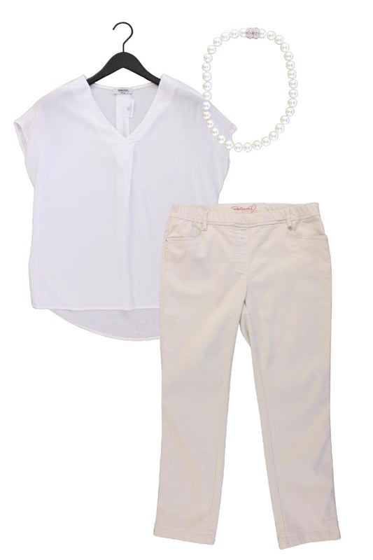 Second Hand Outfit Größe L mit Kurzarmbluse in Gr. L und Halskette