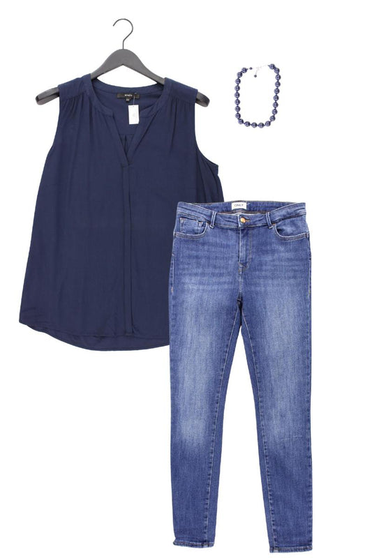 Second Hand Outfit Größe L mit Bonita Ärmellose Bluse in Gr. 42 und Halskette
