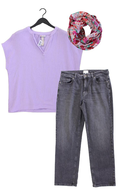 Second Hand Outfit Größe L mit Street One Kurzarmbluse in Gr. 42 und Tuch