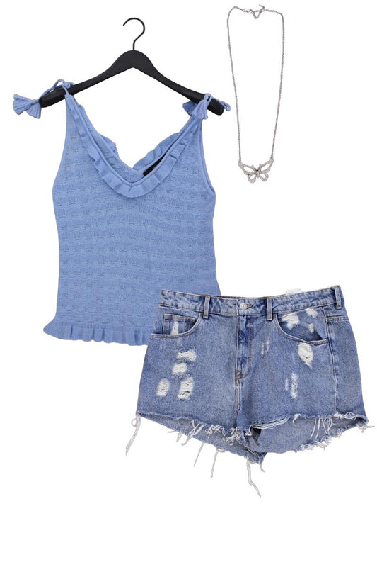 Second Hand Outfit Größe L mit Trägertop in Gr. L, Jeansshorts in Gr. 42