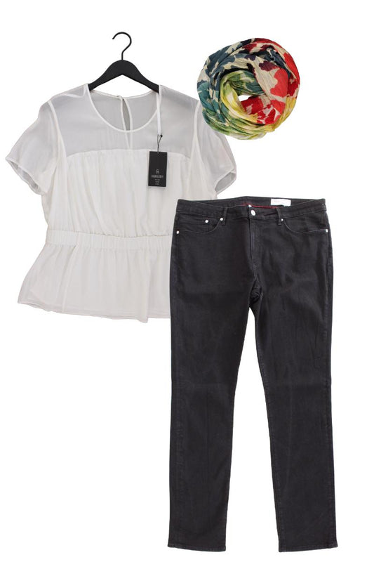 Second Hand Outfit Größe XL mit Madeleine Seidenbluse in Gr. 46 und Tuch