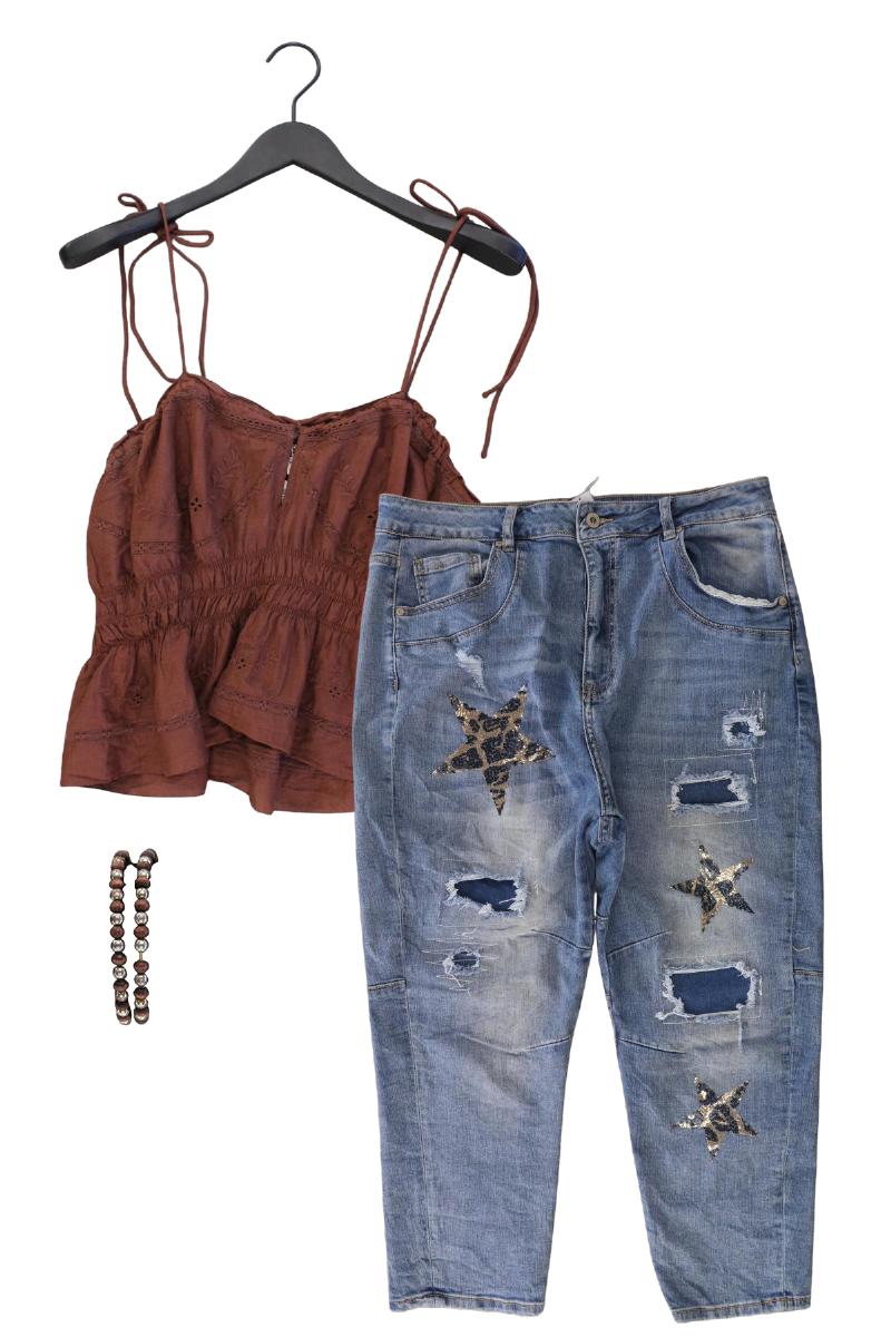 Second Hand Outfit Größe XL mit Spaghetti-Top in Gr. XL, 7/8 Jeans in Gr. XL
