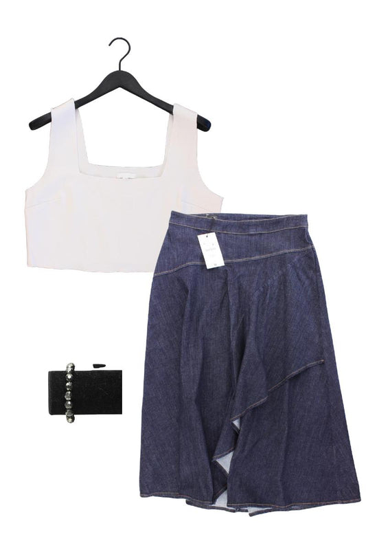 Second Hand Outfit Größe XL mit Crop Top in Gr. 46, Zara Jeansrock in Gr. XL
