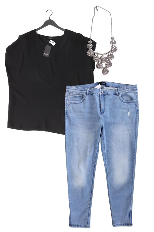 Second Hand Outfit Größe XXXL mit Kurzarmbluse in Gr. 52 und Halskette