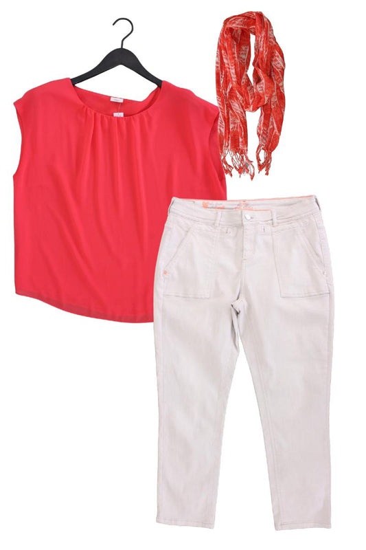 Second Hand Outfit Größe M mit s.Oliver Chiffonbluse in Gr. 40 und Schal