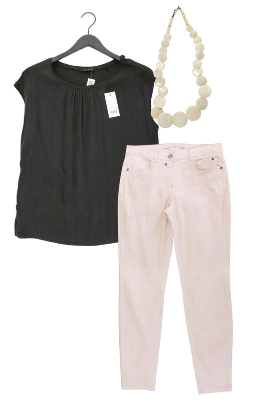 Second Hand Outfit Größe M mit Opus Kurzarmbluse in Gr. 40 und Schmuck