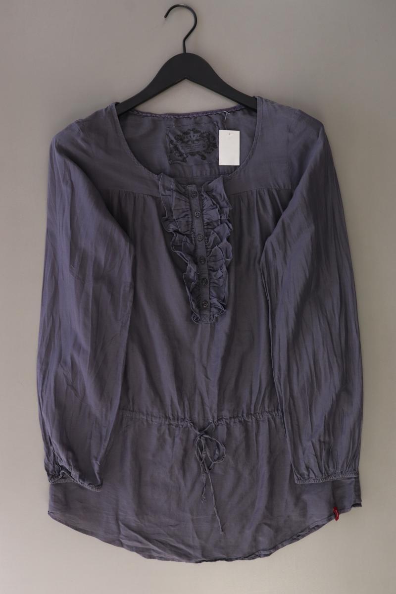 edc by Esprit Bluse mit Seide Gr. M mit Gürtel Langarm grau aus Baumwolle