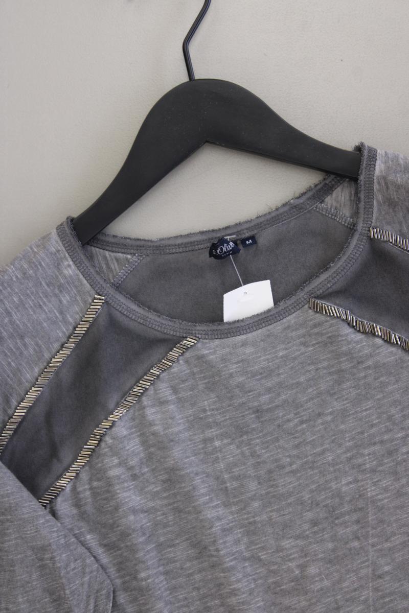 s.Oliver Longsleeve-Shirt Gr. M Langarm mit Pailletten grau aus Baumwolle