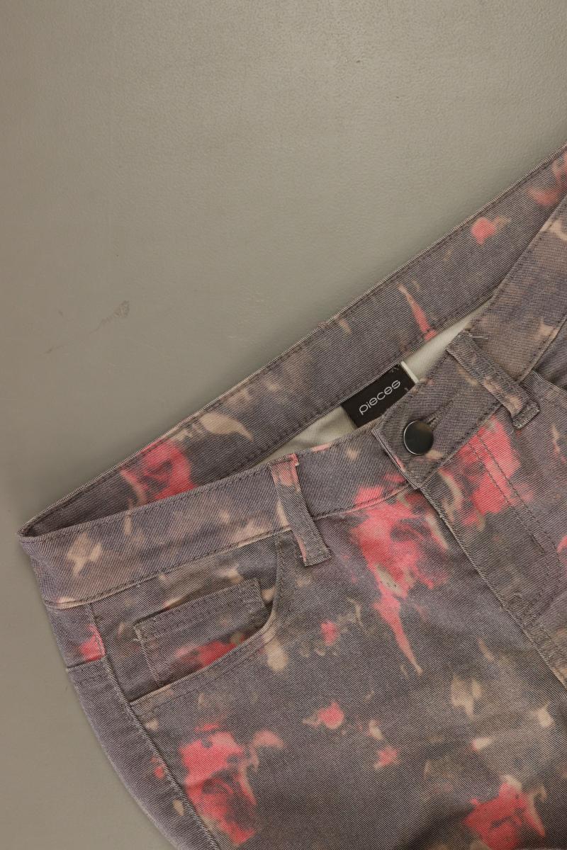 Pieces Five-Pocket-Hose Gr. XS/s mit Blumenmuster grau aus Baumwolle