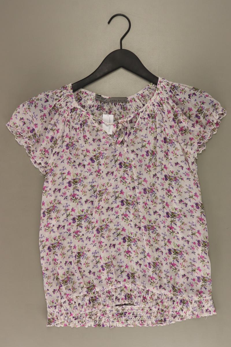 Zara Chiffonbluse Gr. XS mit Blumenmuster Kurzarm rosa aus Polyester