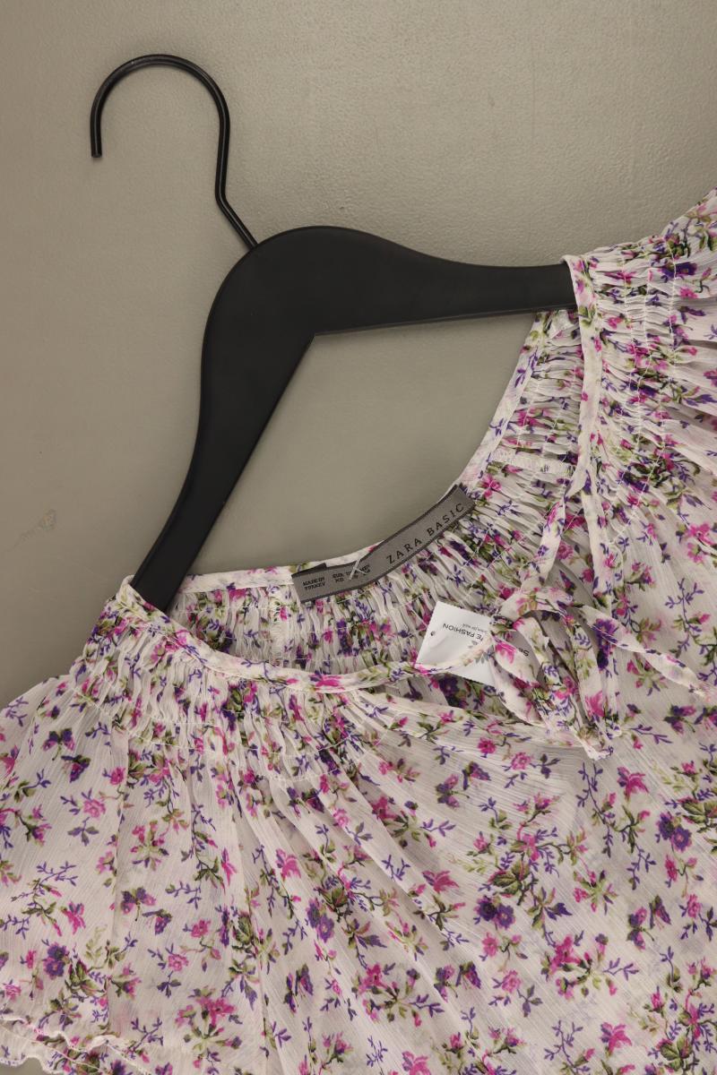 Zara Chiffonbluse Gr. XS mit Blumenmuster Kurzarm rosa aus Polyester