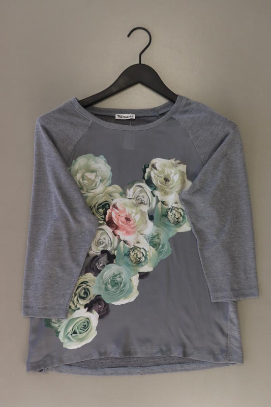 Tamaris Regular Bluse Gr. 36 mit Blumenmuster 3/4 Ärmel grau aus Polyester