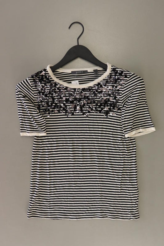 Esprit Ringelshirt Gr. S gestreift Kurzarm mit Pailletten schwarz aus Viskose