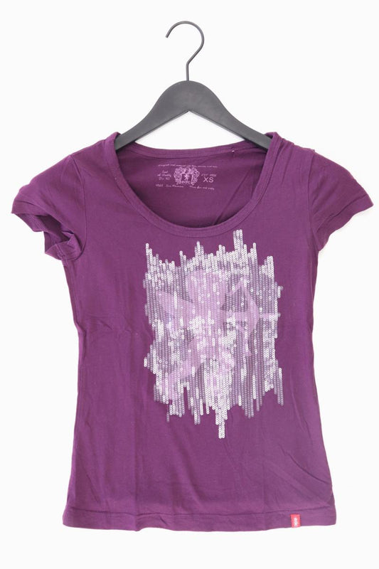 edc by Esprit T-Shirt Gr. XS Kurzarm mit Pailletten lila aus Baumwolle