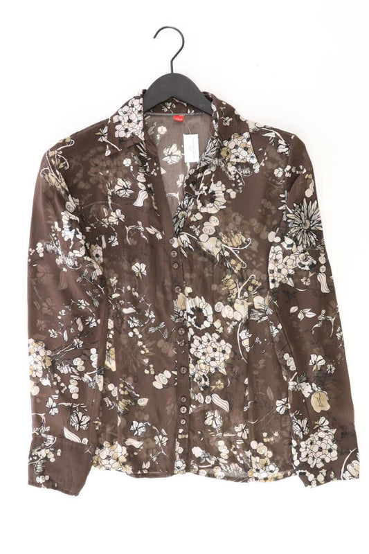 s.Oliver Y2K Vintage Bluse Gr. 38 mit Blumenmuster Langarm braun aus Polyester