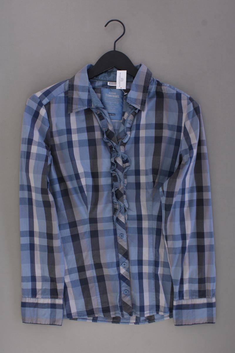 Street One Rüschenbluse Gr. 42 kariert Langarm blau aus Baumwolle