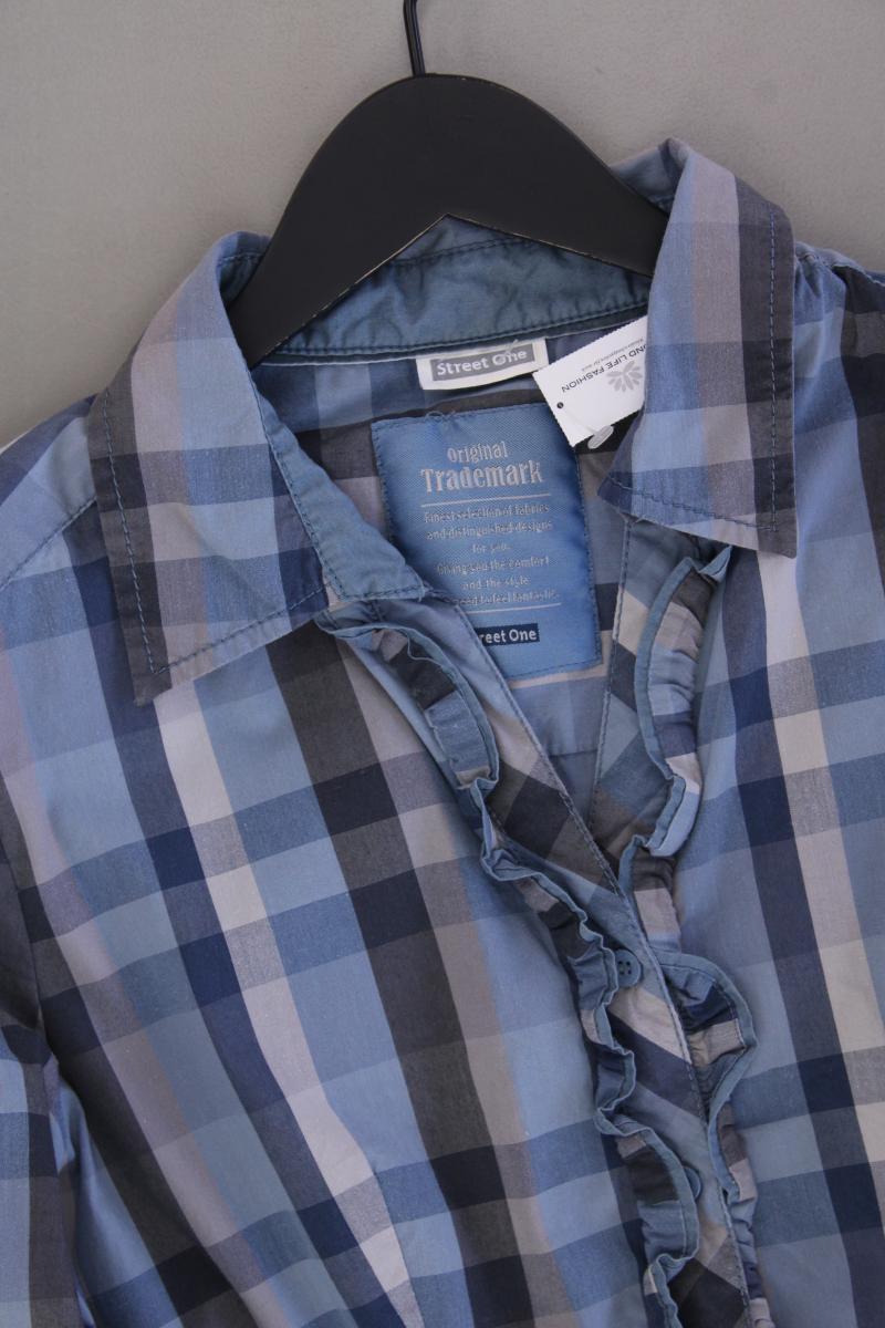 Street One Rüschenbluse Gr. 42 kariert Langarm blau aus Baumwolle