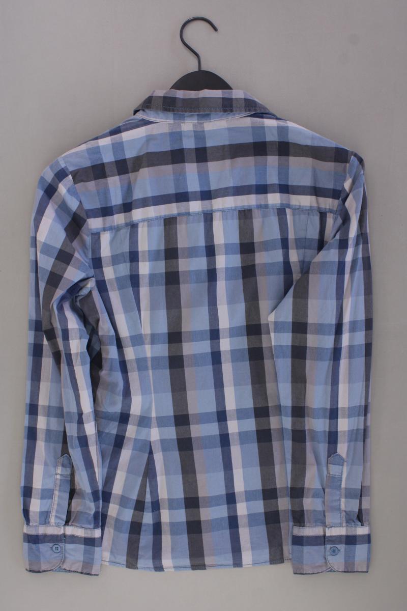 Street One Rüschenbluse Gr. 42 kariert Langarm blau aus Baumwolle