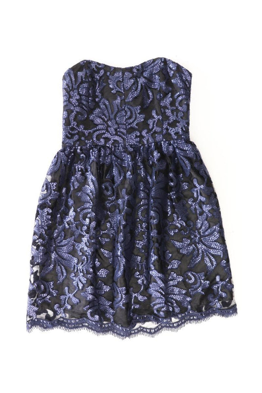 Swing Bandeaukleid Gr. 38 Ärmellos mit Pailletten blau aus Polyester