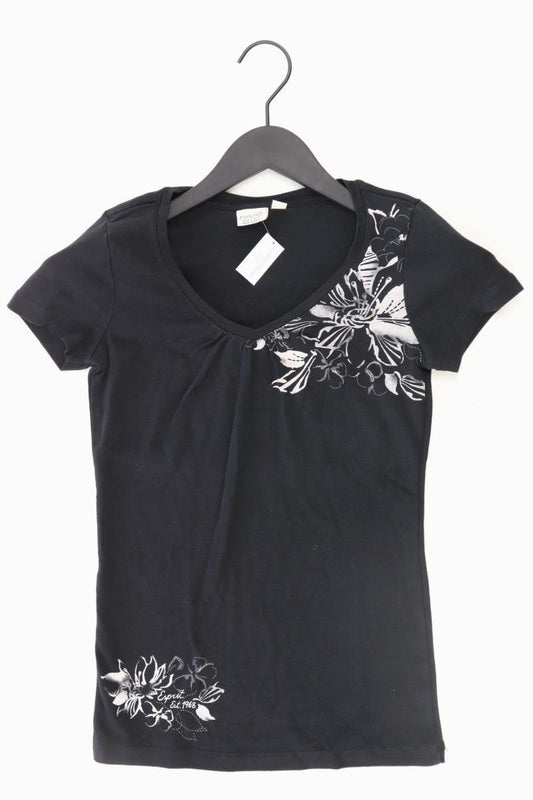 Esprit Shirt mit V-Ausschnitt Gr. XS Kurzarm schwarz aus Baumwolle