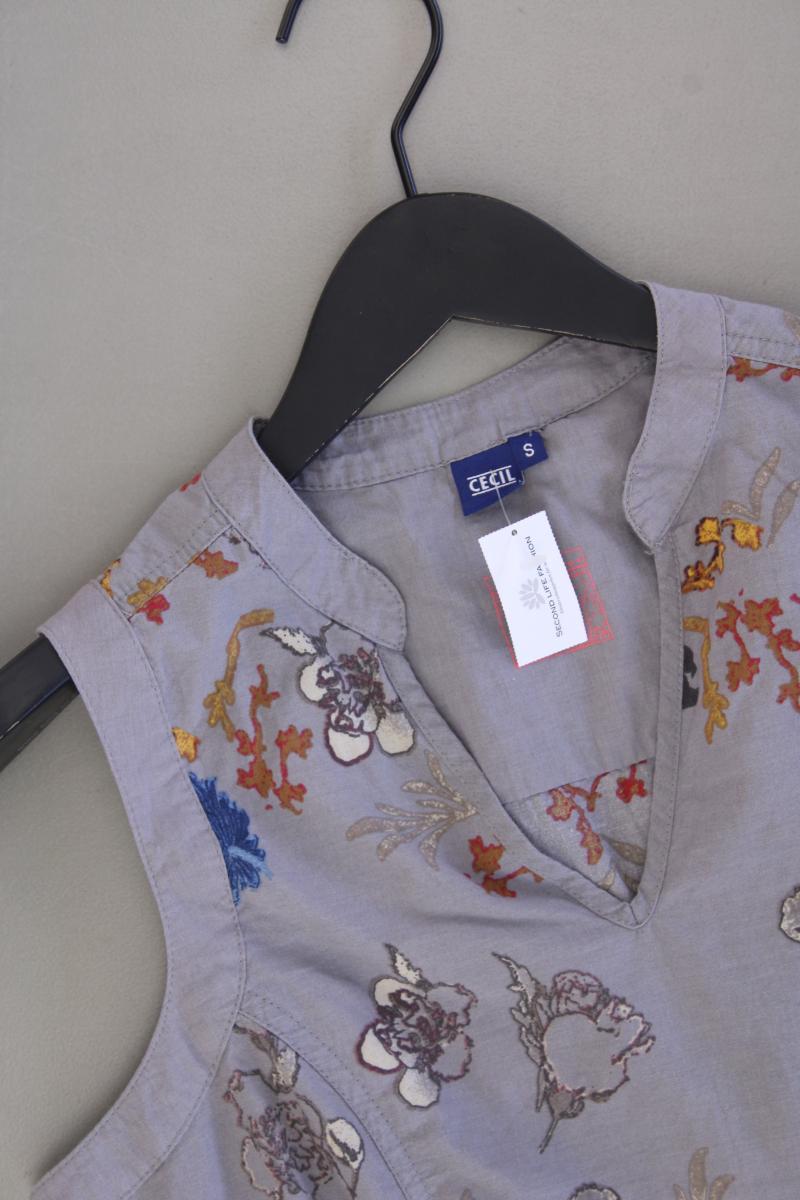 Cecil Ärmellose Bluse Gr. S mit Blumenmuster grau aus Baumwolle