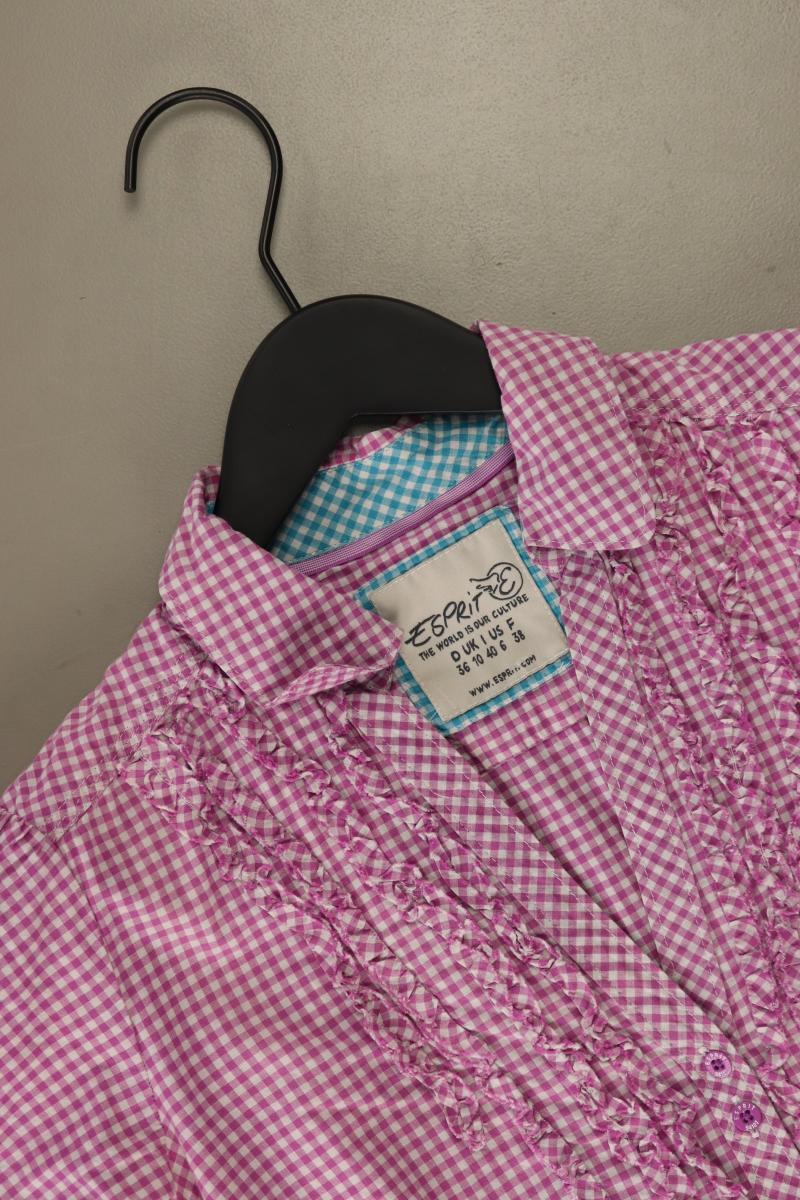 Esprit Rüschenbluse Gr. 36 kariert Kurzarm lila aus Baumwolle