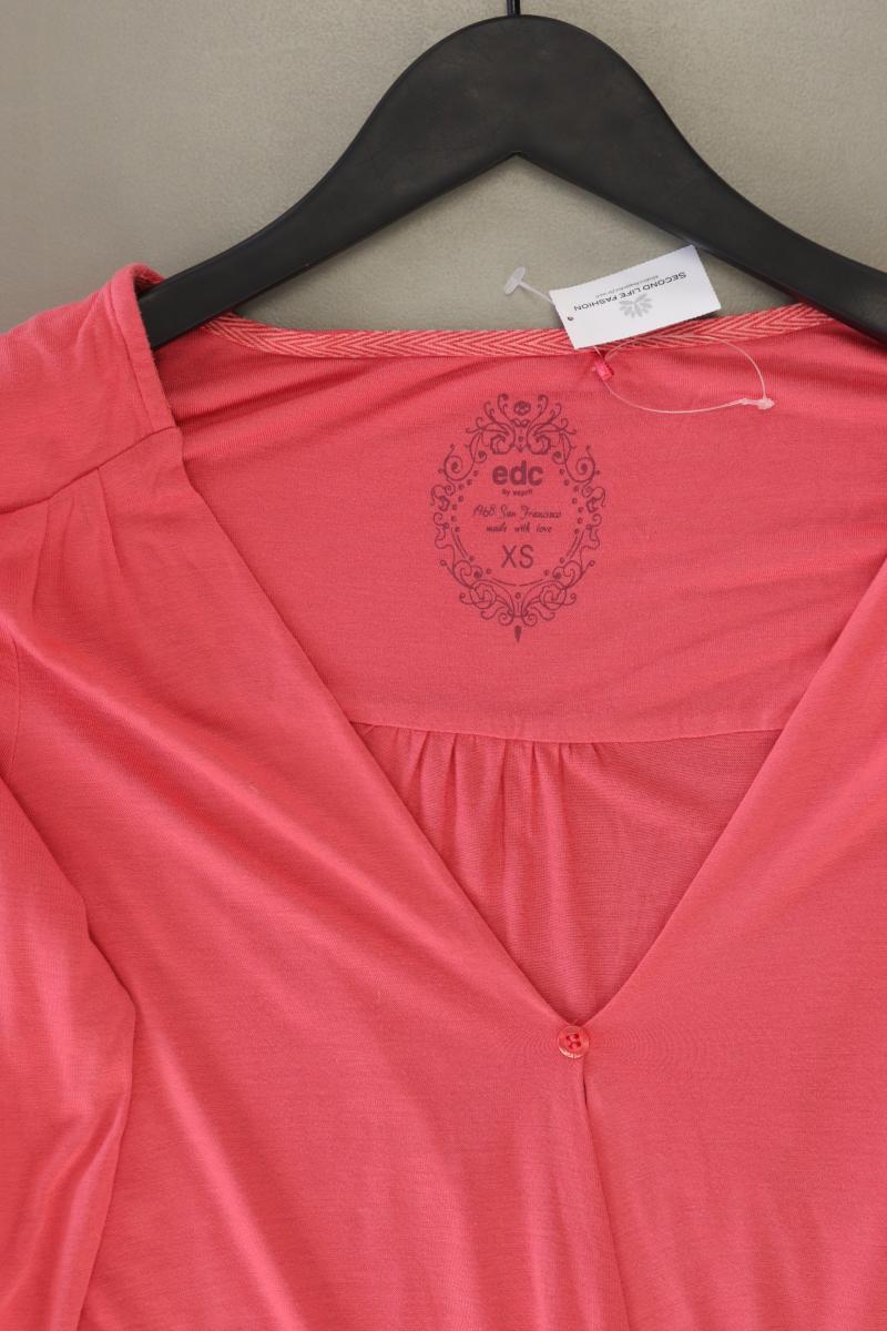 edc by Esprit Shirt mit V-Ausschnitt Gr. XS Langarm rosa aus Viskose