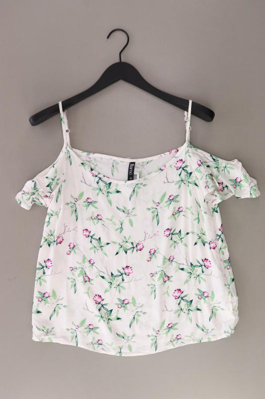 flame Bluse Gr. 38 mit Blumenmuster Kurzarm weiß aus Viskose